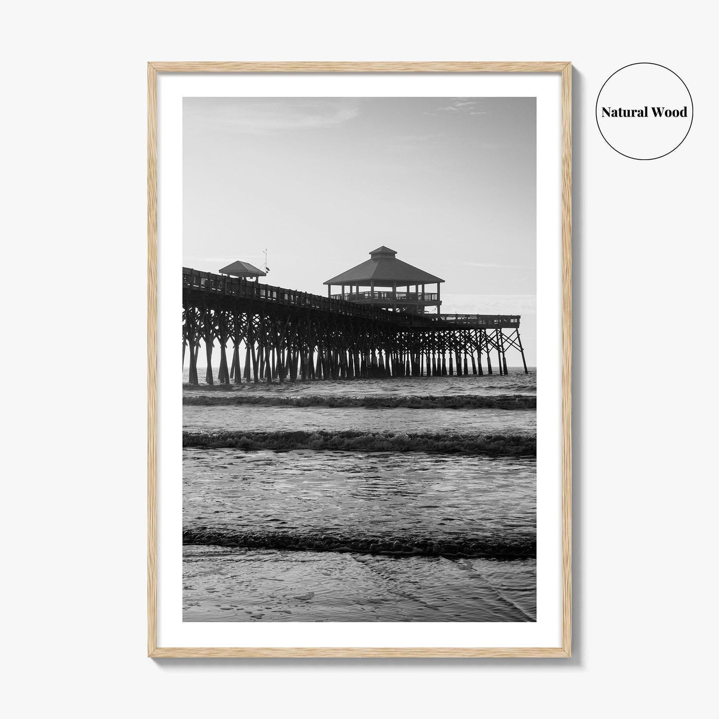 Folly Beach Black and White Fine Art Photo Print, Charleston Pier Poster, South Carolina