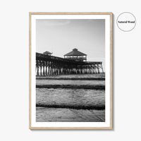 Folly Beach Black and White Fine Art Photo Print, Charleston Pier Poster, South Carolina