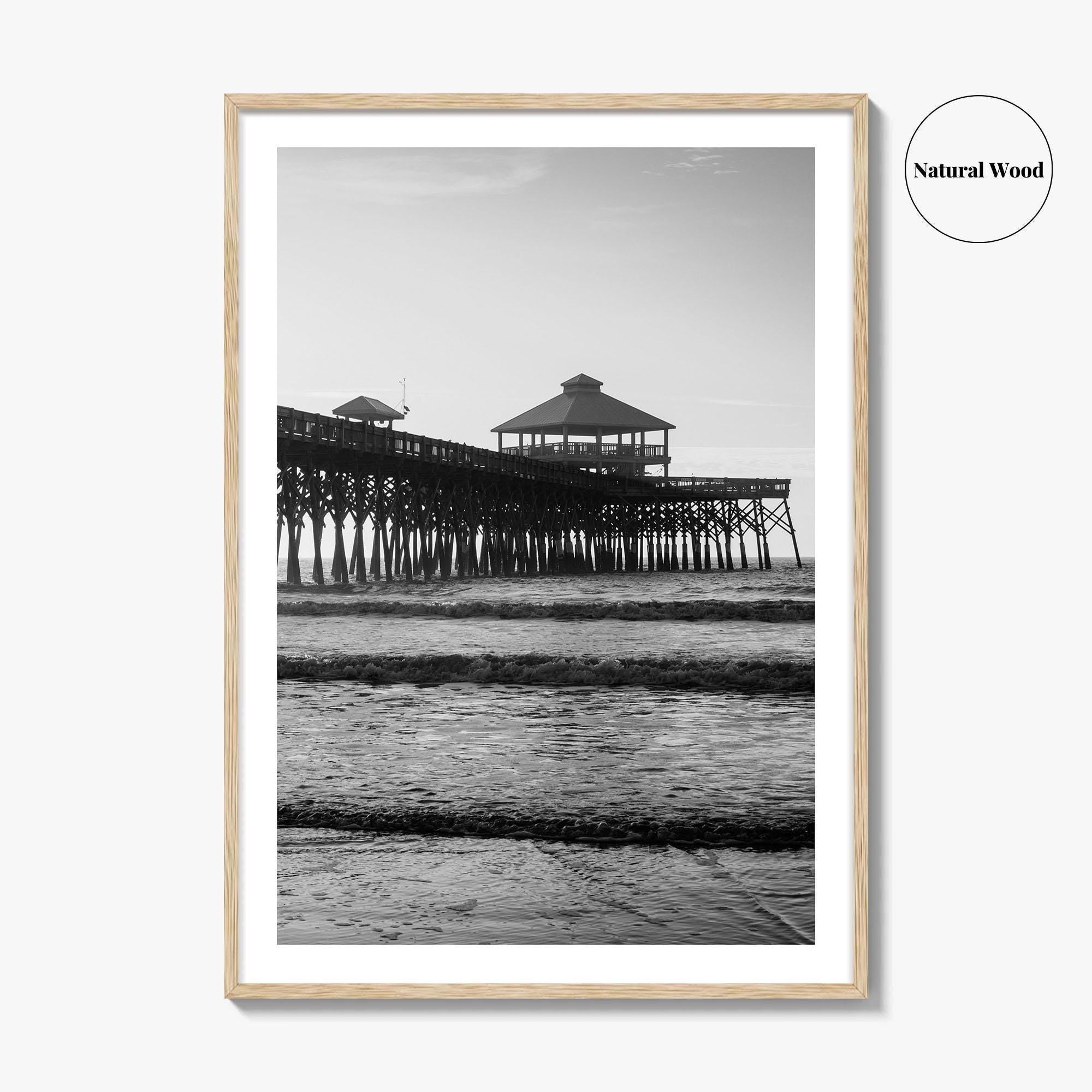 Folly Beach Black and White Fine Art Photo Print, Charleston Pier Poster, South Carolina