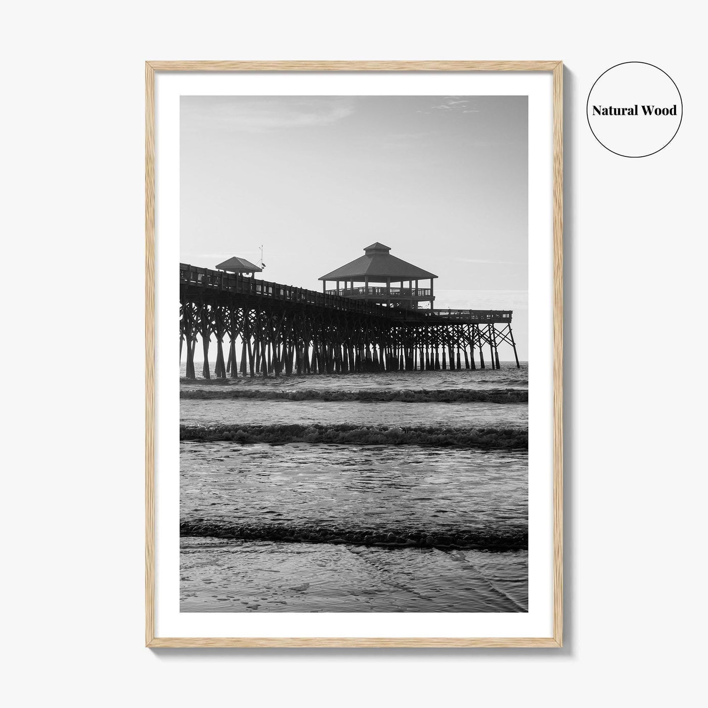 Folly Beach Black and White Fine Art Photo Print, Charleston Pier Poster, South Carolina