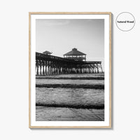 Folly Beach Black and White Fine Art Photo Print, Charleston Pier Poster, South Carolina