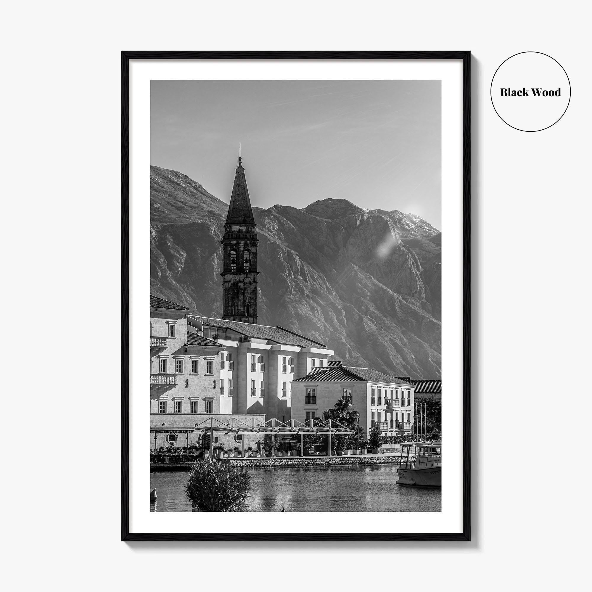 Bay of Kotor Black and White Fine Art Photo Print, Perast Montenegro, Wall Poster
