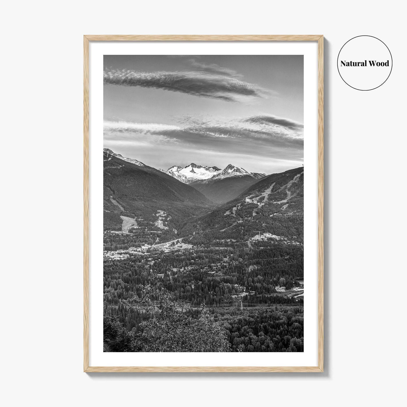Whistler Black and White Fine Art Photo Print, Blackcomb Canada Panoramic Poster