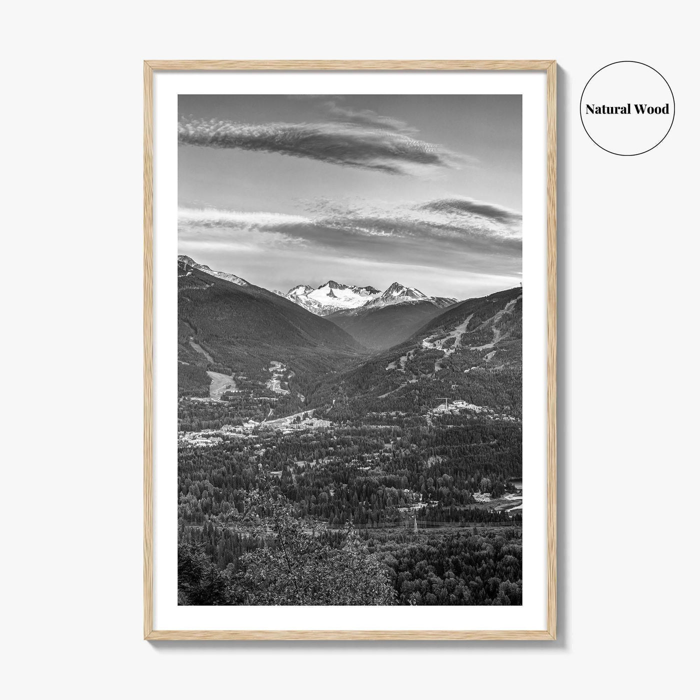 Whistler Black and White Fine Art Photo Print, Blackcomb Canada Panoramic Poster