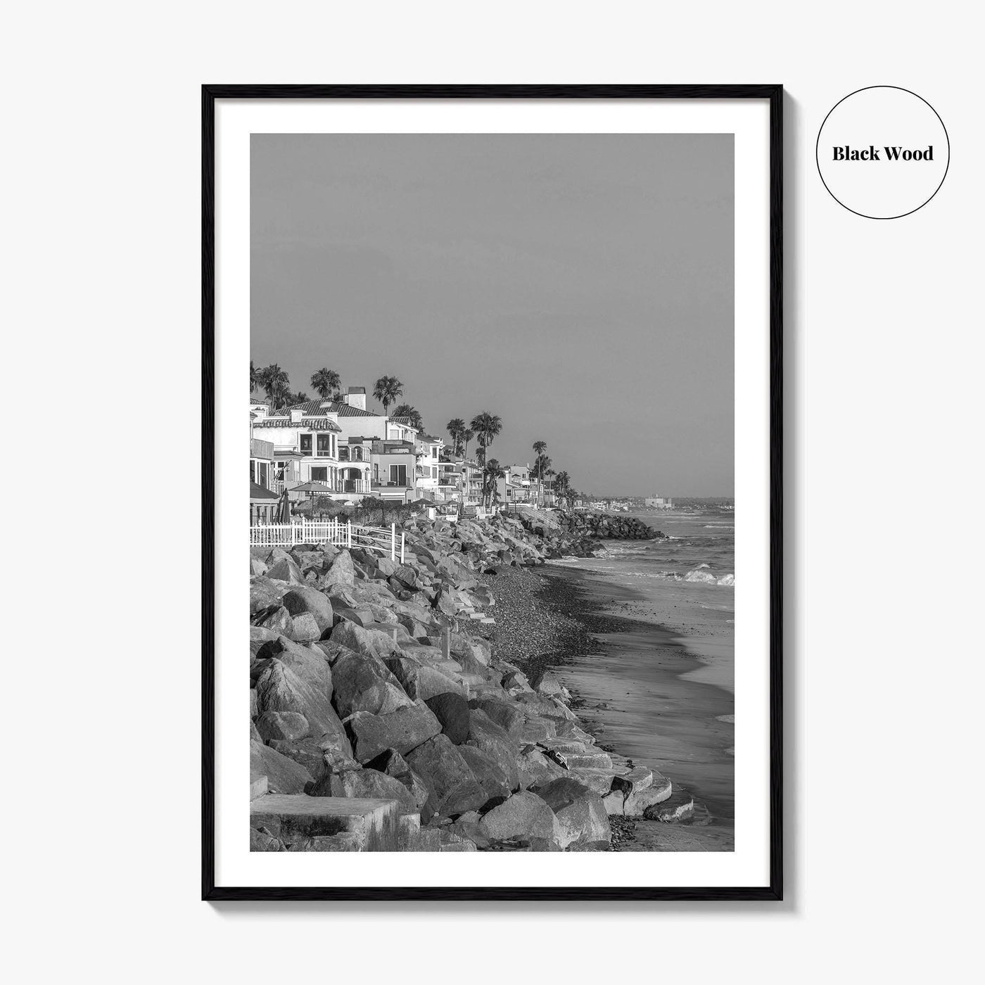 Oceanside Black and White Fine Art Photo Print, San Diego Beach Houses, California Poster