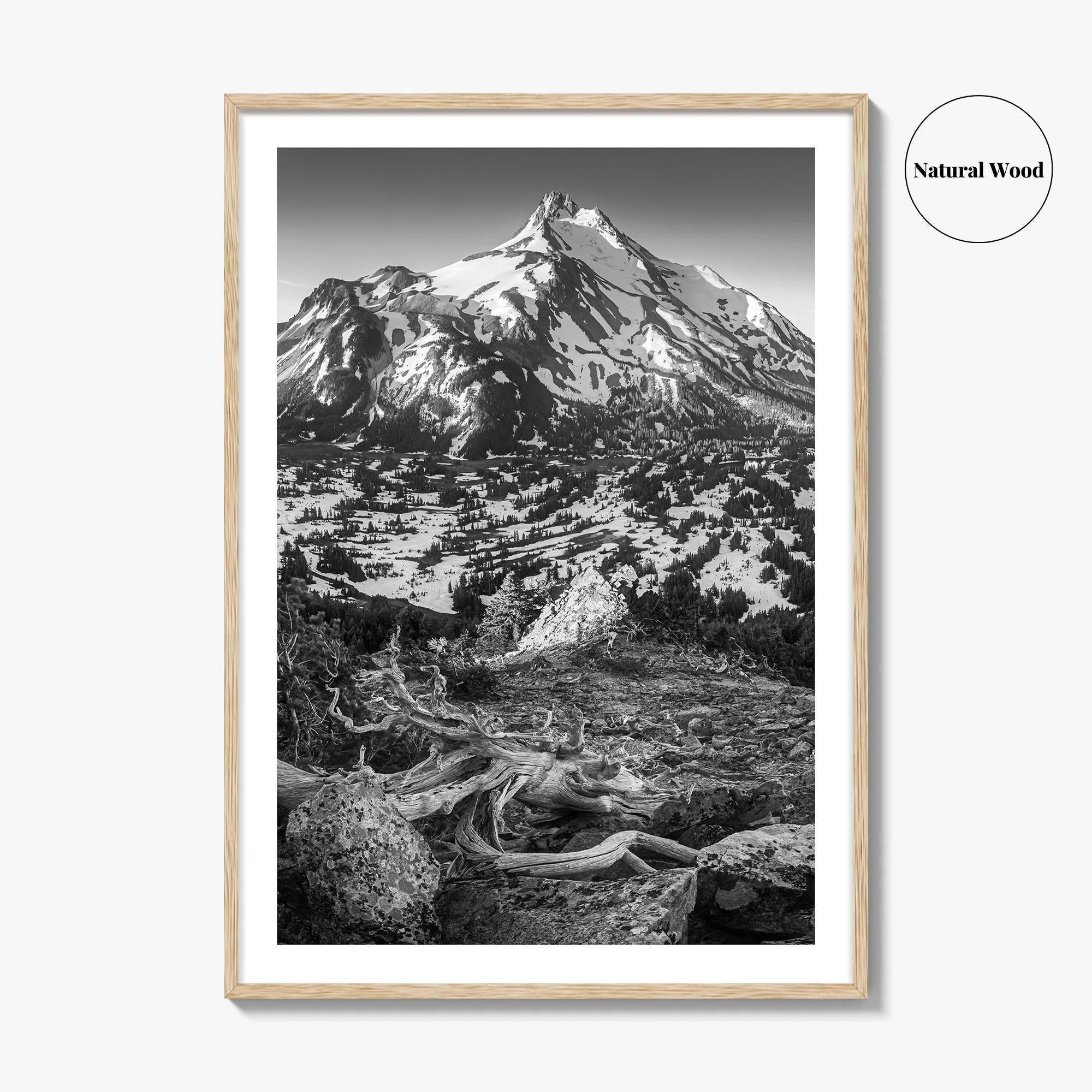 Mount Jefferson Black and White Fine Art Photo Print, Oregon Poster, USA Wall Decor