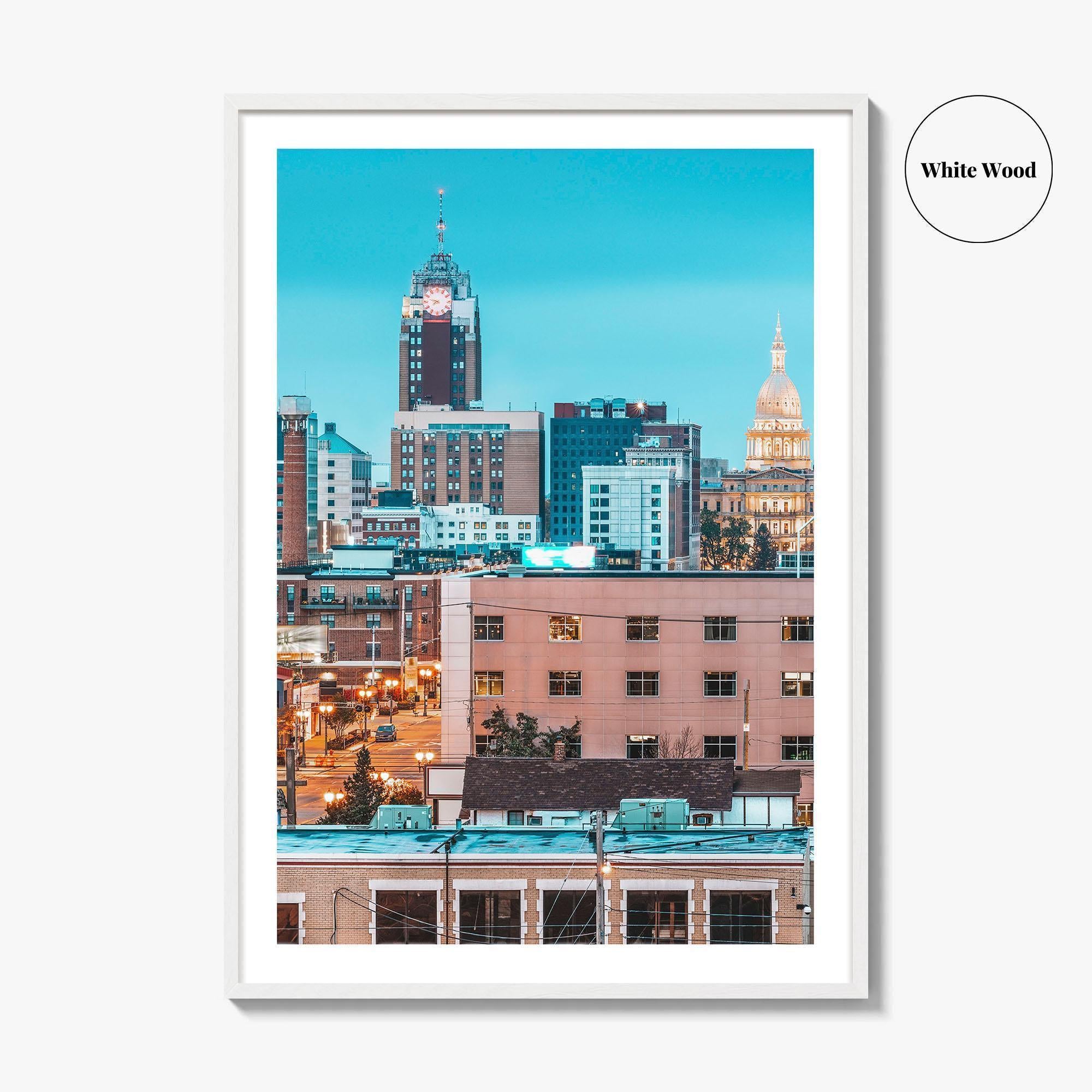 Lansing Skyline Fine Art Photo Print, Michigan USA, Downtown Wall Decor Poster