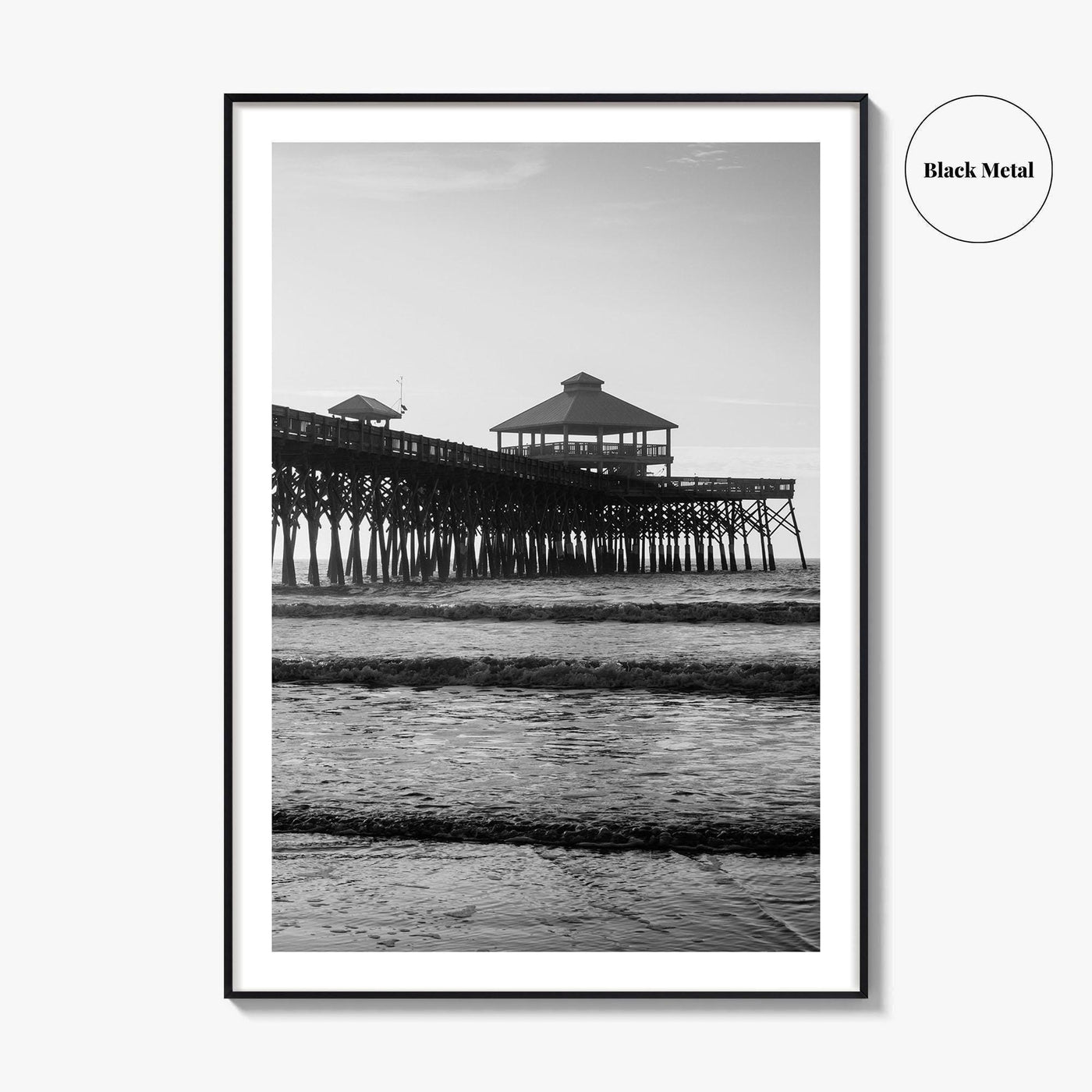 Folly Beach Black and White Fine Art Photo Print, Charleston Pier Poster, South Carolina
