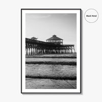 Folly Beach Black and White Fine Art Photo Print, Charleston Pier Poster, South Carolina