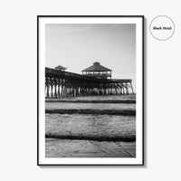 Folly Beach Black and White Fine Art Photo Print, Charleston Pier Poster, South Carolina