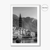 Bay of Kotor Black and White Fine Art Photo Print, Perast Montenegro, Wall Poster