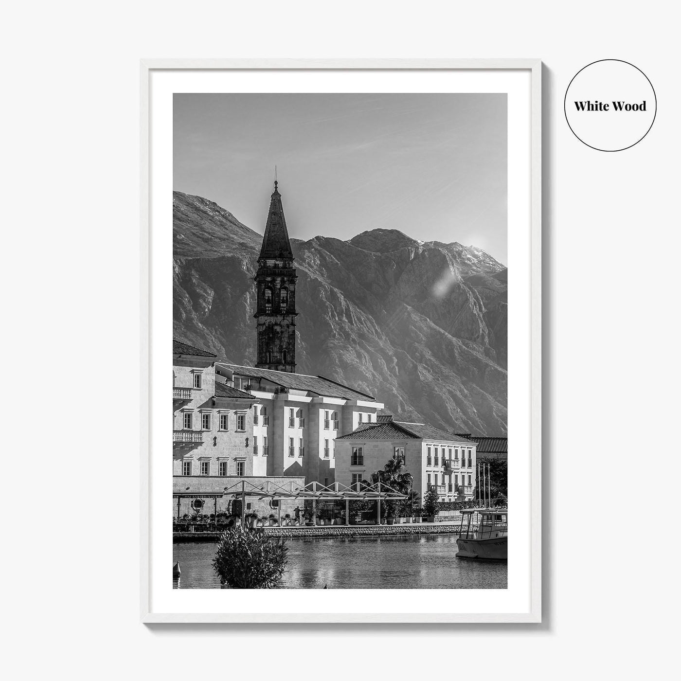 Bay of Kotor Black and White Fine Art Photo Print, Perast Montenegro, Wall Poster