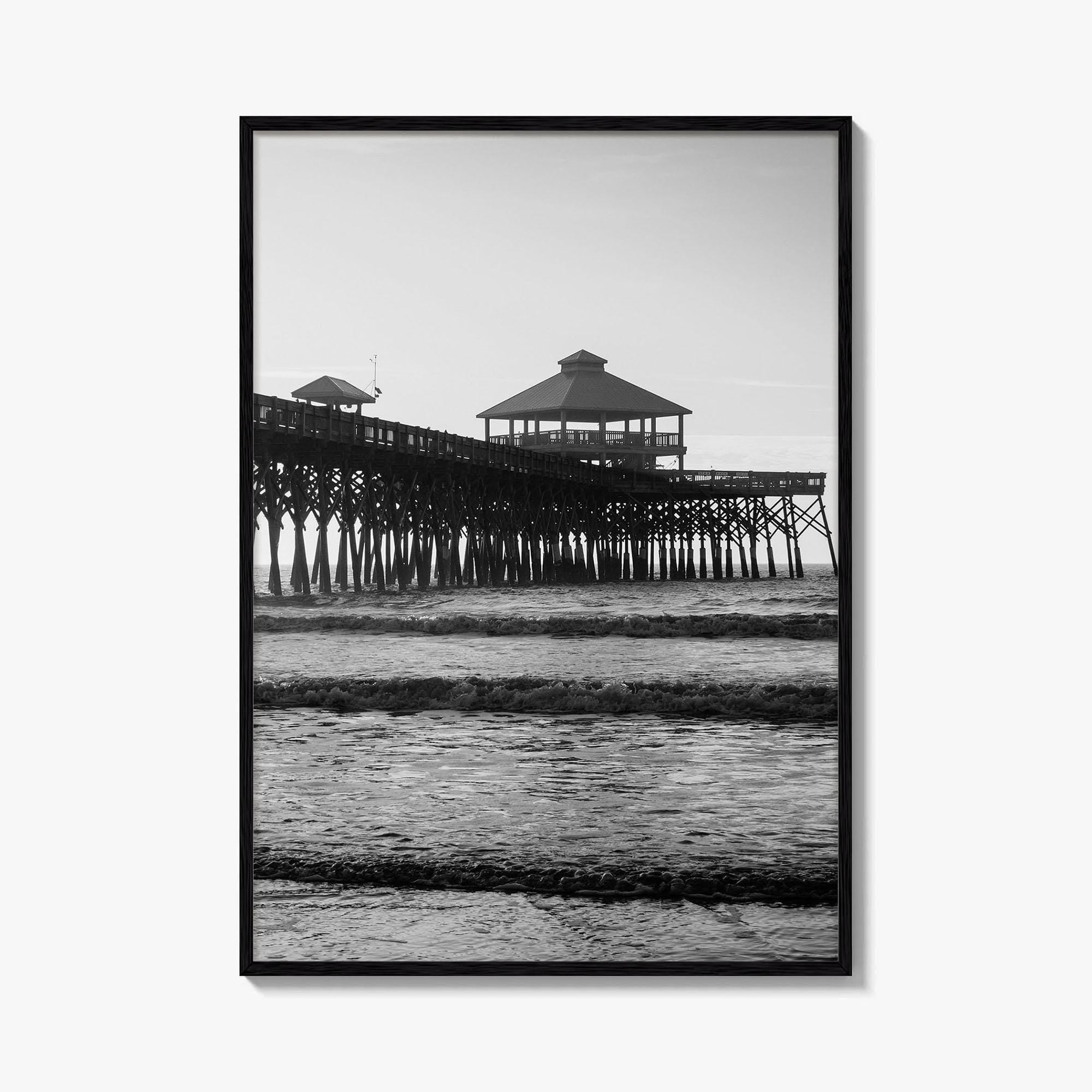 Folly Beach Black and White Fine Art Photo Print, Charleston Pier Poster, South Carolina