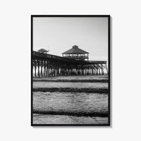 Folly Beach Black and White Fine Art Photo Print, Charleston Pier Poster, South Carolina