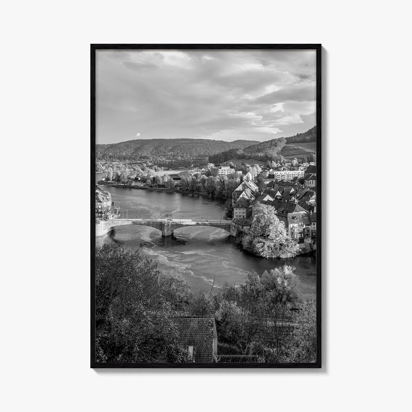 Laufenburg Black and White Fine Art Photo Print, Basel Rhine River Old Town Poster