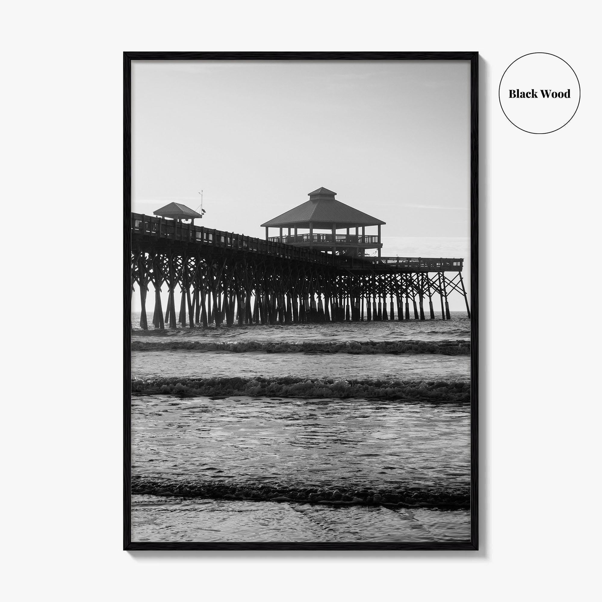 Folly Beach Black and White Fine Art Photo Print, Charleston Pier Poster, South Carolina
