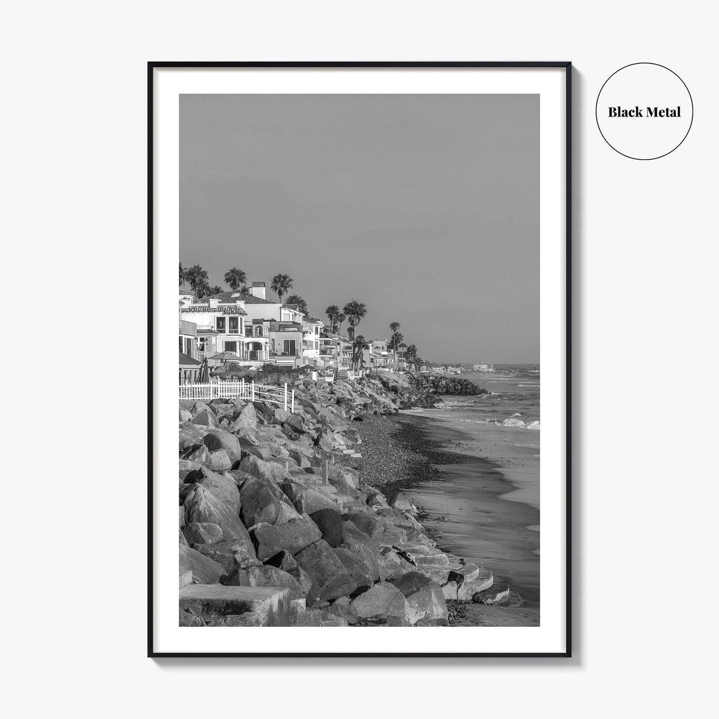 Oceanside Black and White Fine Art Photo Print, San Diego Beach Houses, California Poster