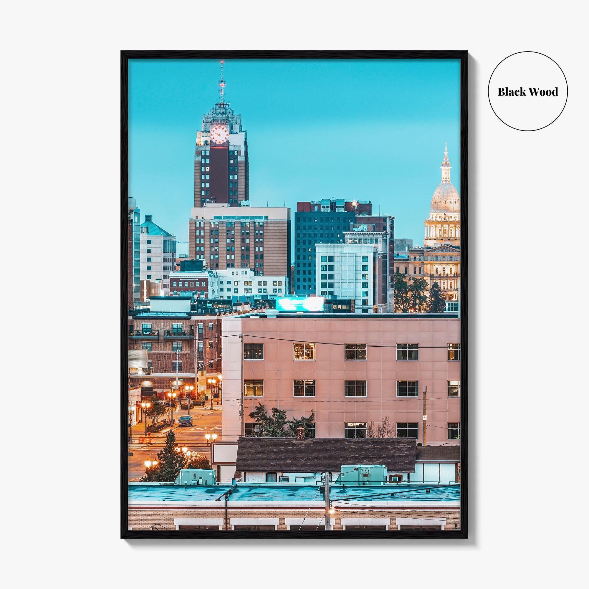 Lansing Skyline Fine Art Photo Print, Michigan USA, Downtown Wall Decor Poster