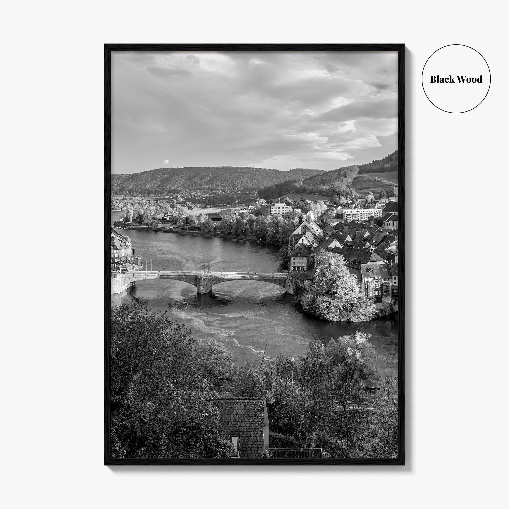 Laufenburg Black and White Fine Art Photo Print, Basel Rhine River Old Town Poster