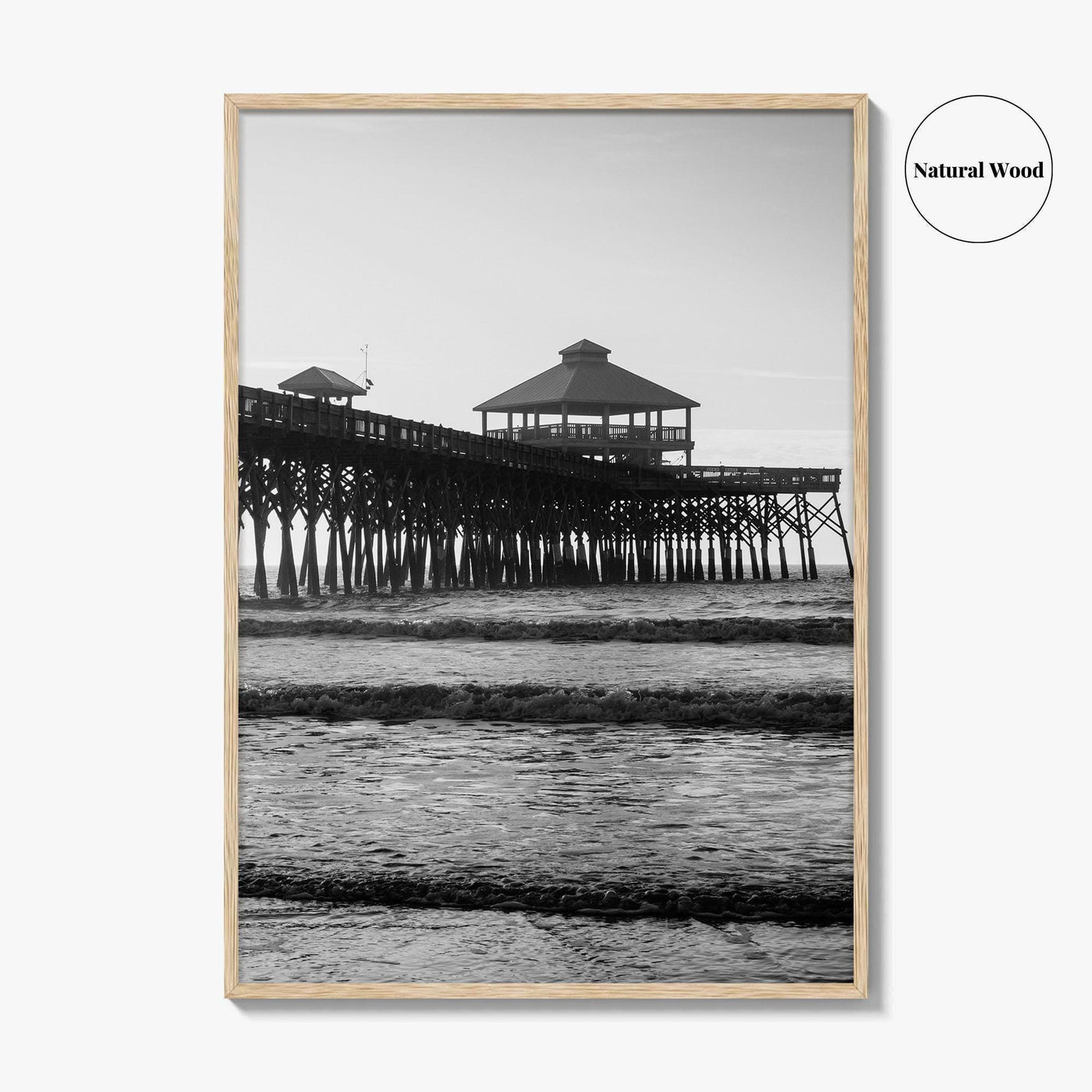Folly Beach Black and White Fine Art Photo Print, Charleston Pier Poster, South Carolina