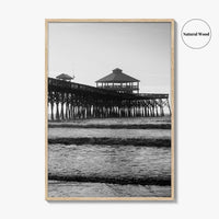 Folly Beach Black and White Fine Art Photo Print, Charleston Pier Poster, South Carolina