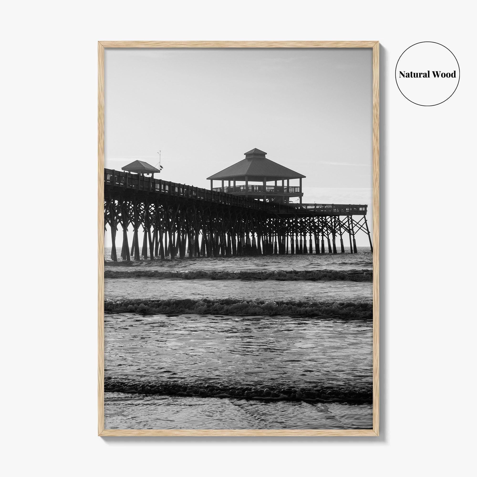 Folly Beach Black and White Fine Art Photo Print, Charleston Pier Poster, South Carolina