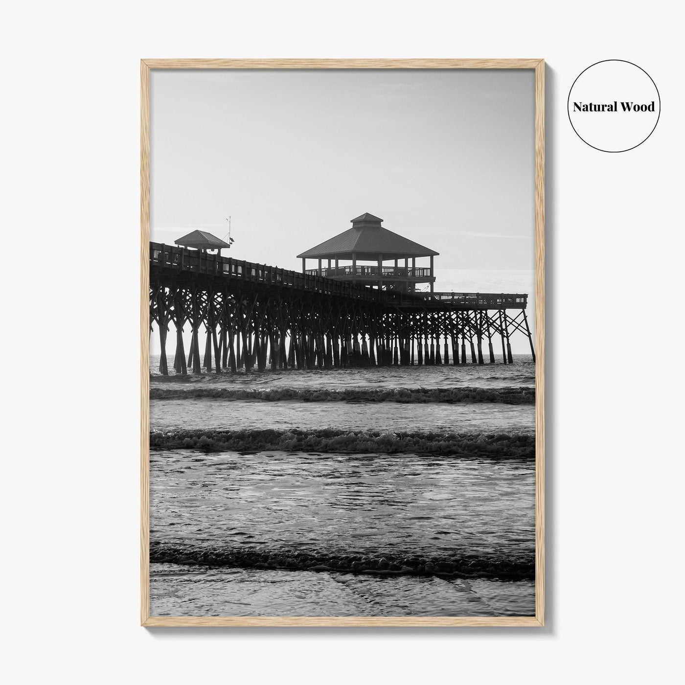 Folly Beach Black and White Fine Art Photo Print, Charleston Pier Poster, South Carolina