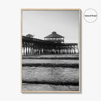 Folly Beach Black and White Fine Art Photo Print, Charleston Pier Poster, South Carolina