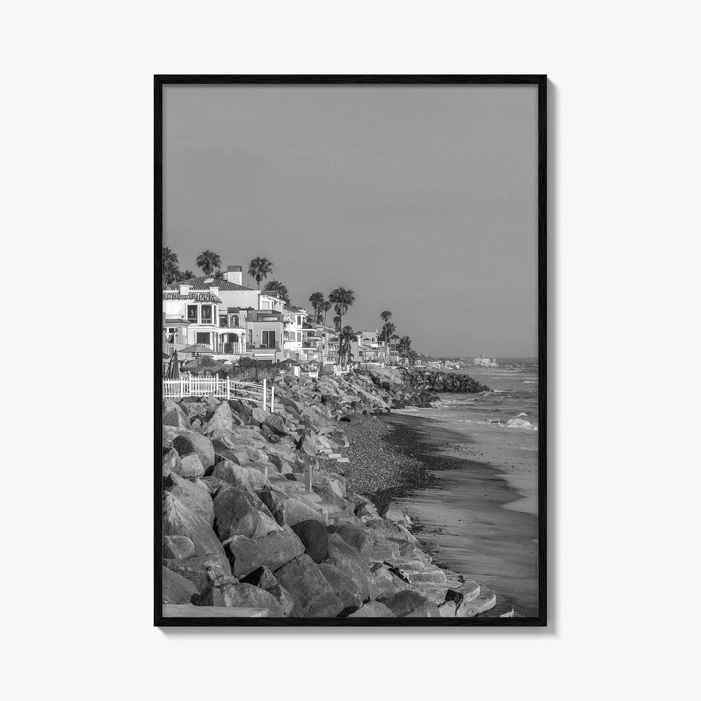 Oceanside Black and White Fine Art Photo Print, San Diego Beach Houses, California Poster
