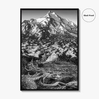 Mount Jefferson Black and White Fine Art Photo Print, Oregon Poster, USA Wall Decor