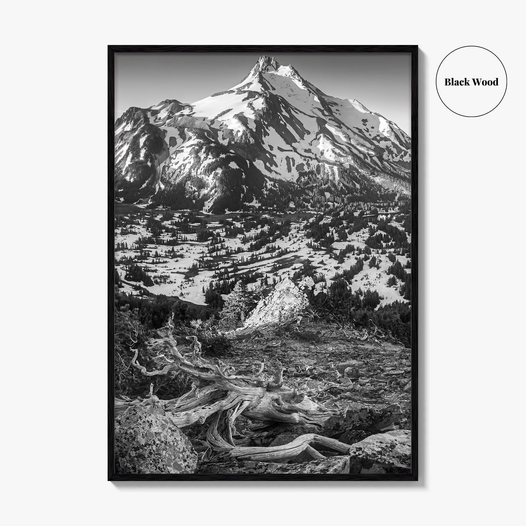 Mount Jefferson Black and White Fine Art Photo Print, Oregon Poster, USA Wall Decor