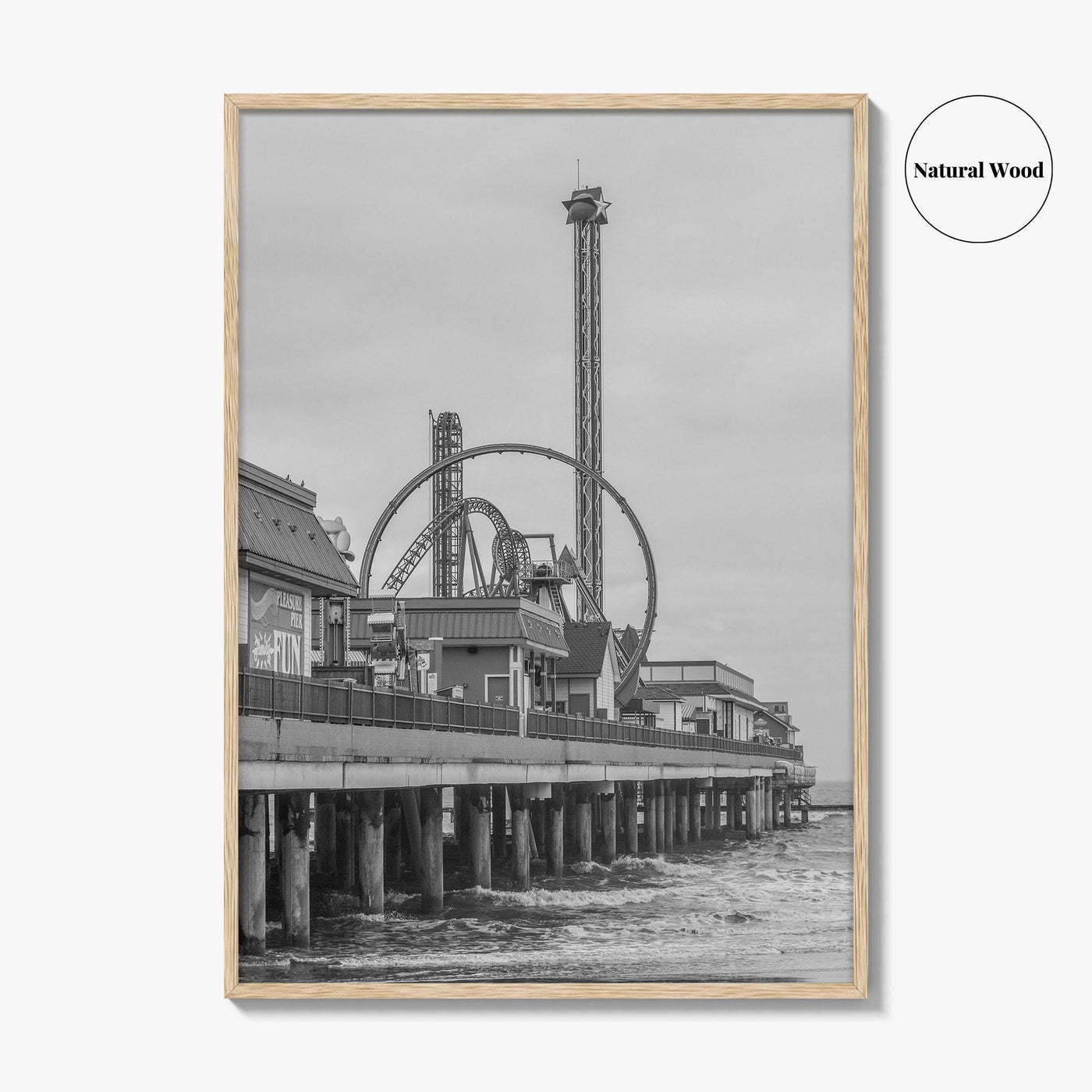 Galveston Island Black and White Fine Art Photo Print, Texas Historic Pier Poster