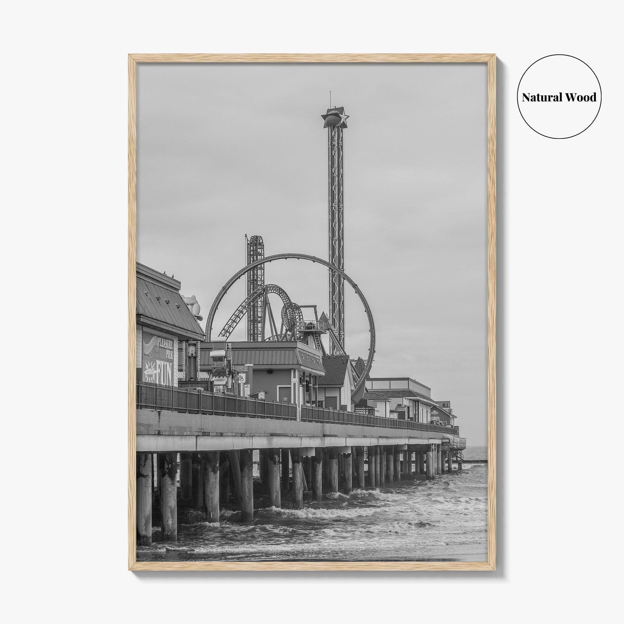 Galveston Island Black and White Fine Art Photo Print, Texas Historic Pier Poster