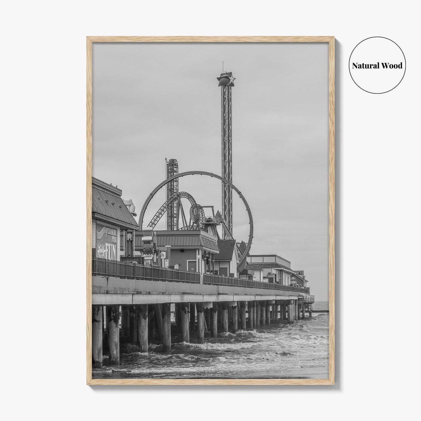 Galveston Island Black and White Fine Art Photo Print, Texas Historic Pier Poster