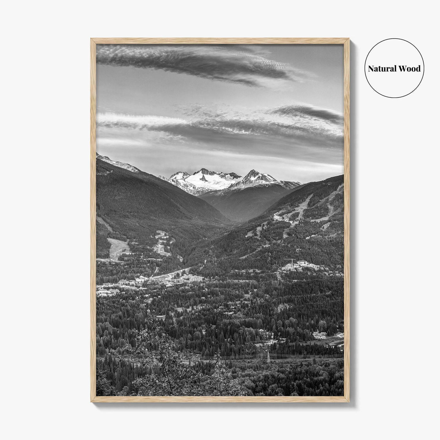 Whistler Black and White Fine Art Photo Print, Blackcomb Canada Panoramic Poster