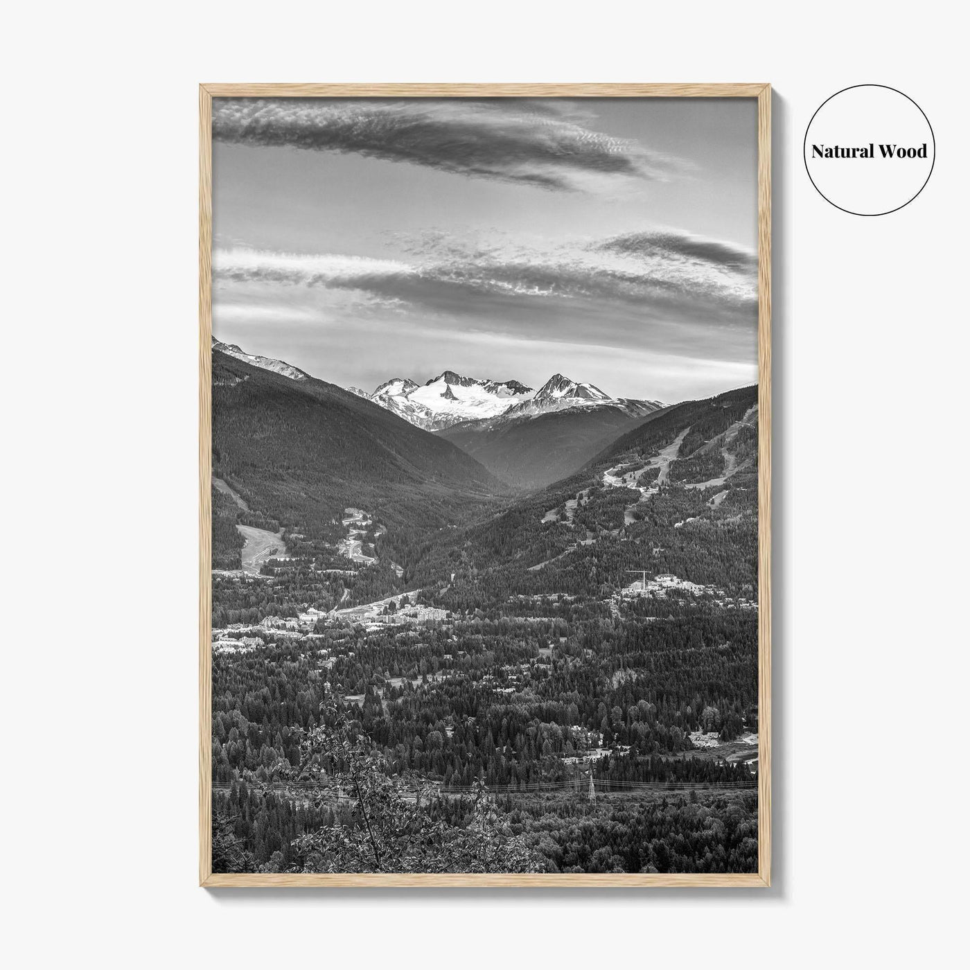 Whistler Black and White Fine Art Photo Print, Blackcomb Canada Panoramic Poster