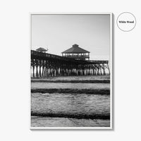Folly Beach Black and White Fine Art Photo Print, Charleston Pier Poster, South Carolina