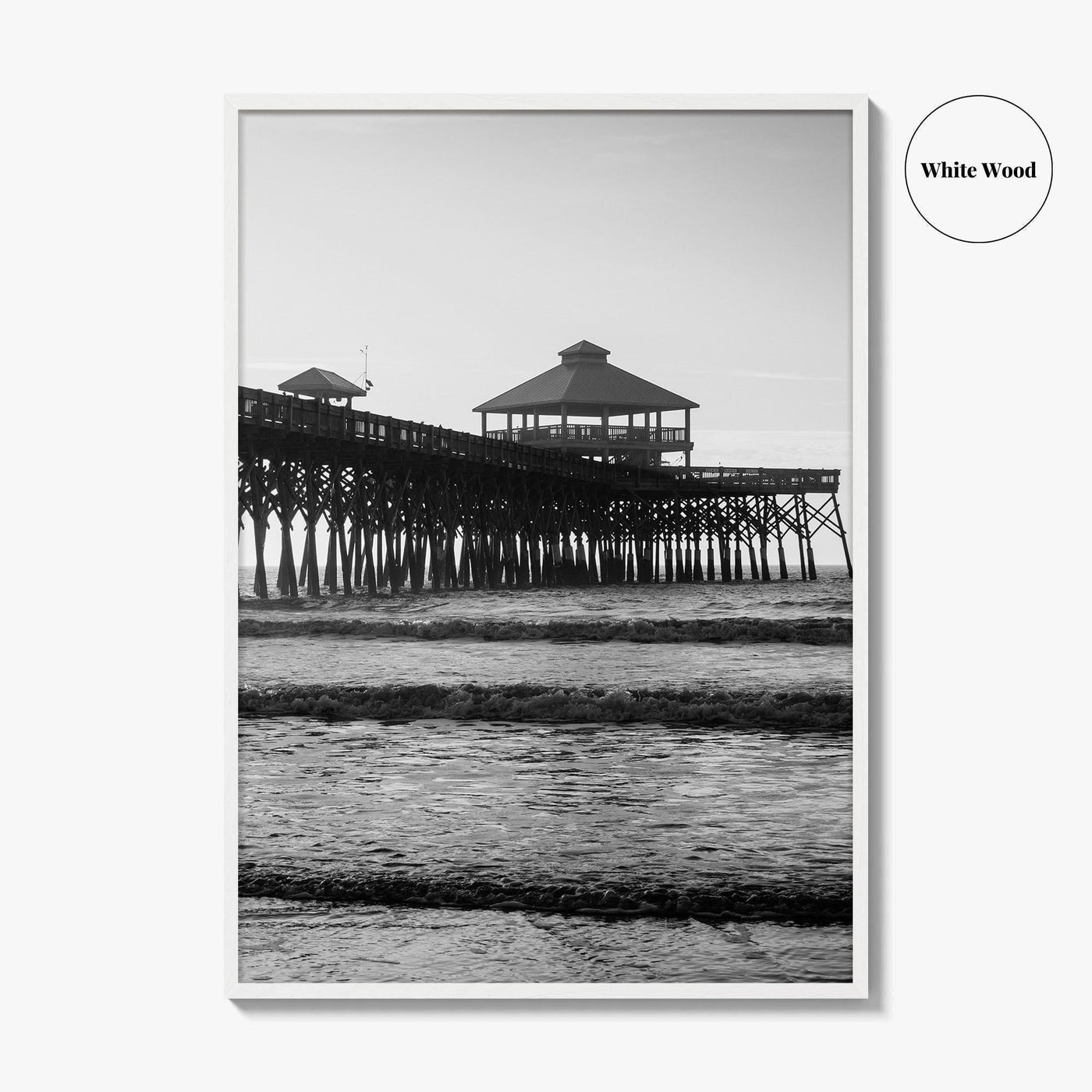 Folly Beach Black and White Fine Art Photo Print, Charleston Pier Poster, South Carolina