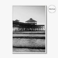 Folly Beach Black and White Fine Art Photo Print, Charleston Pier Poster, South Carolina