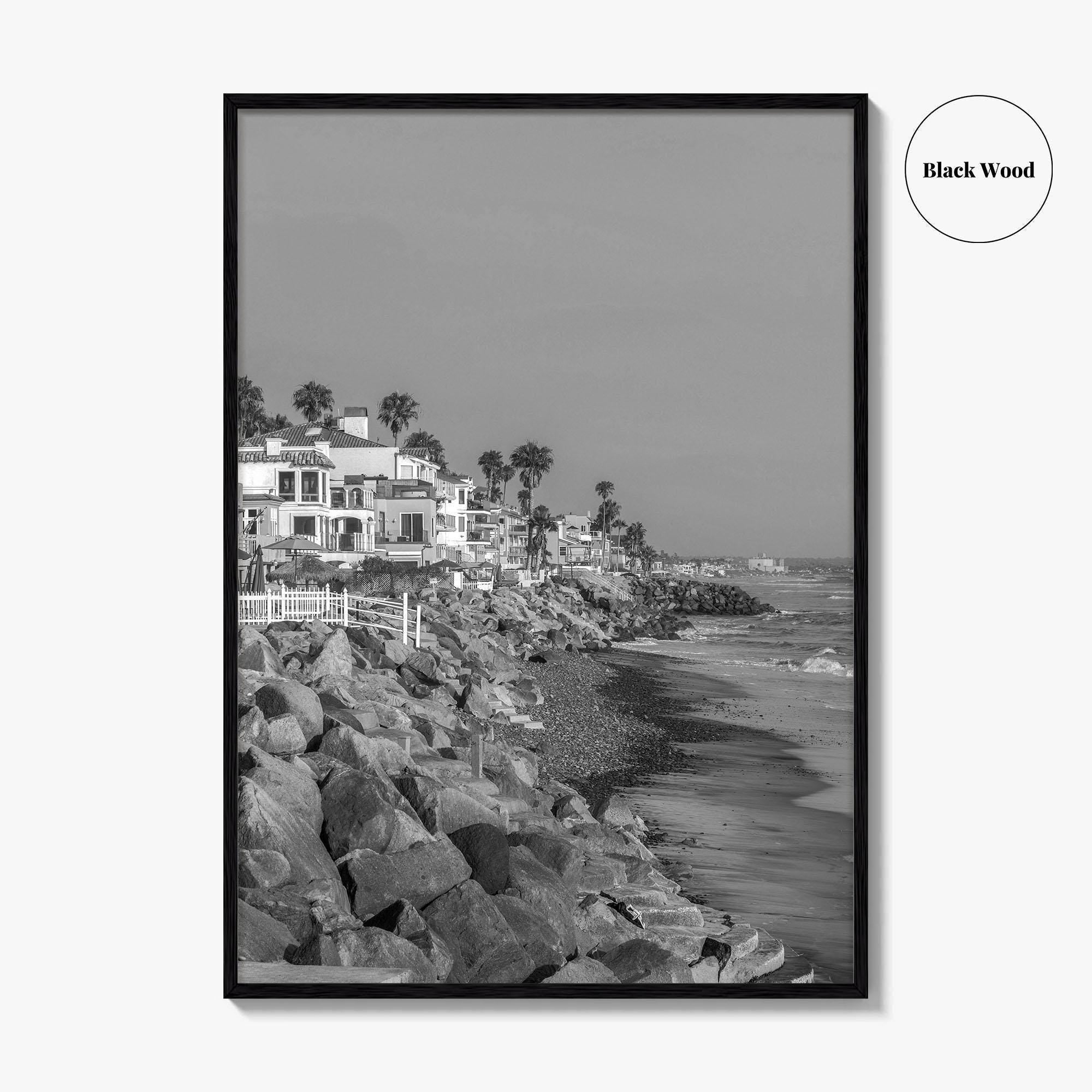 Oceanside Black and White Fine Art Photo Print, San Diego Beach Houses, California Poster
