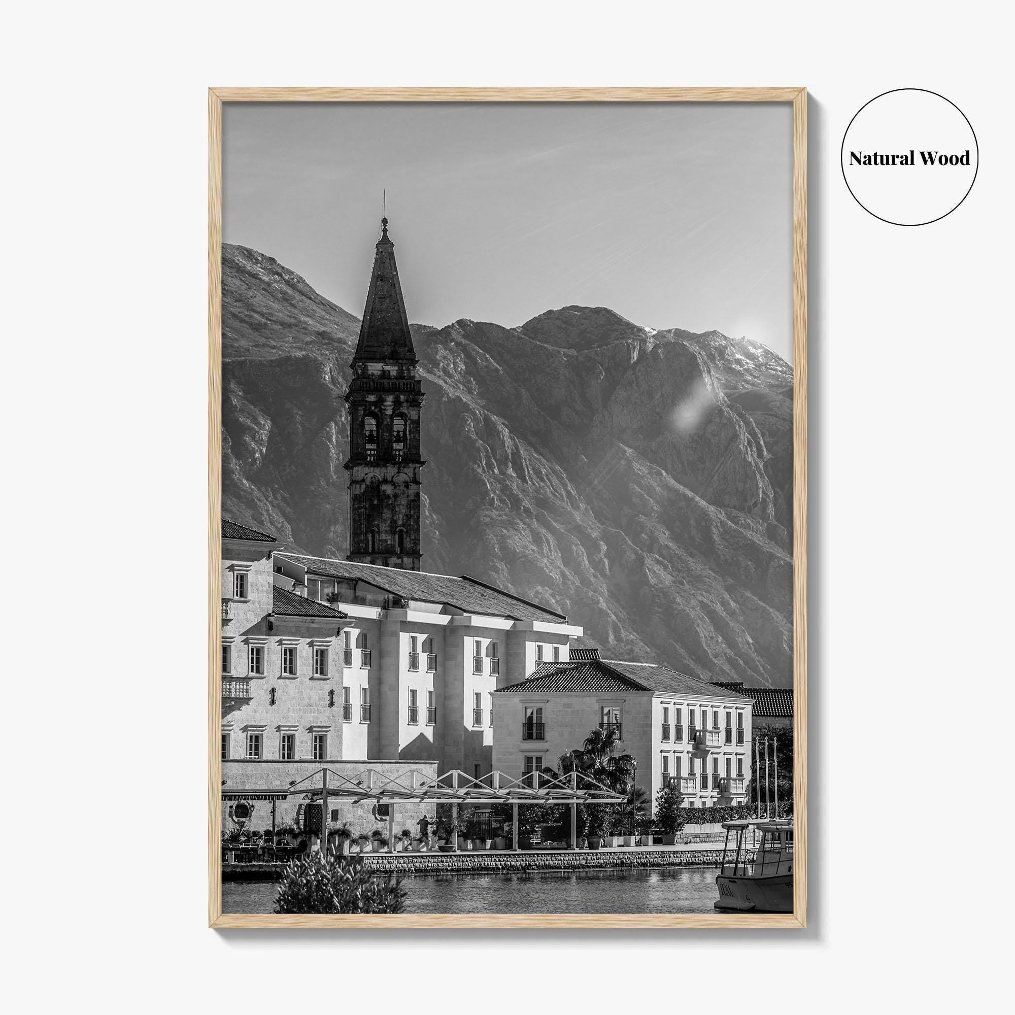 Bay of Kotor Black and White Fine Art Photo Print, Perast Montenegro, Wall Poster