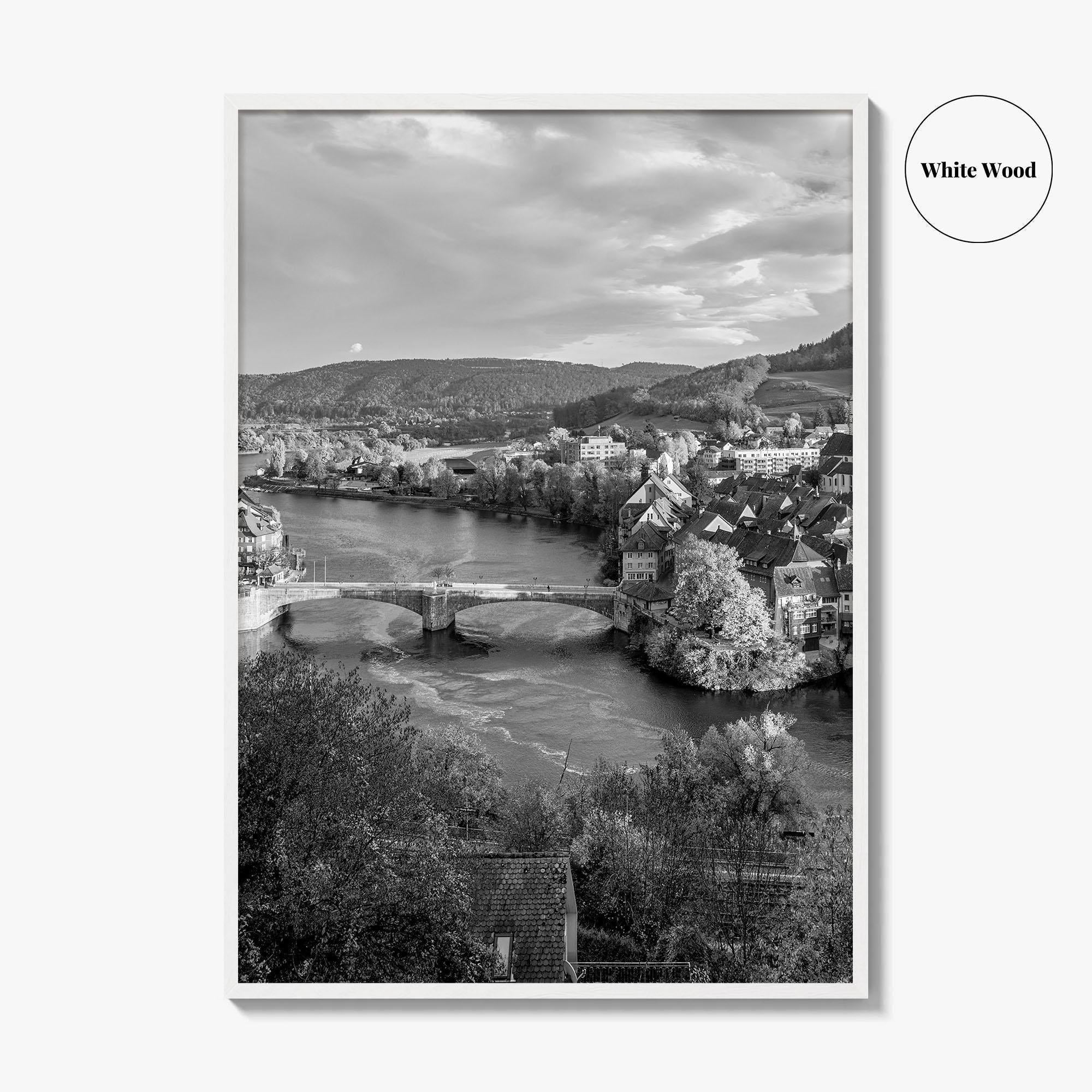 Laufenburg Black and White Fine Art Photo Print, Basel Rhine River Old Town Poster