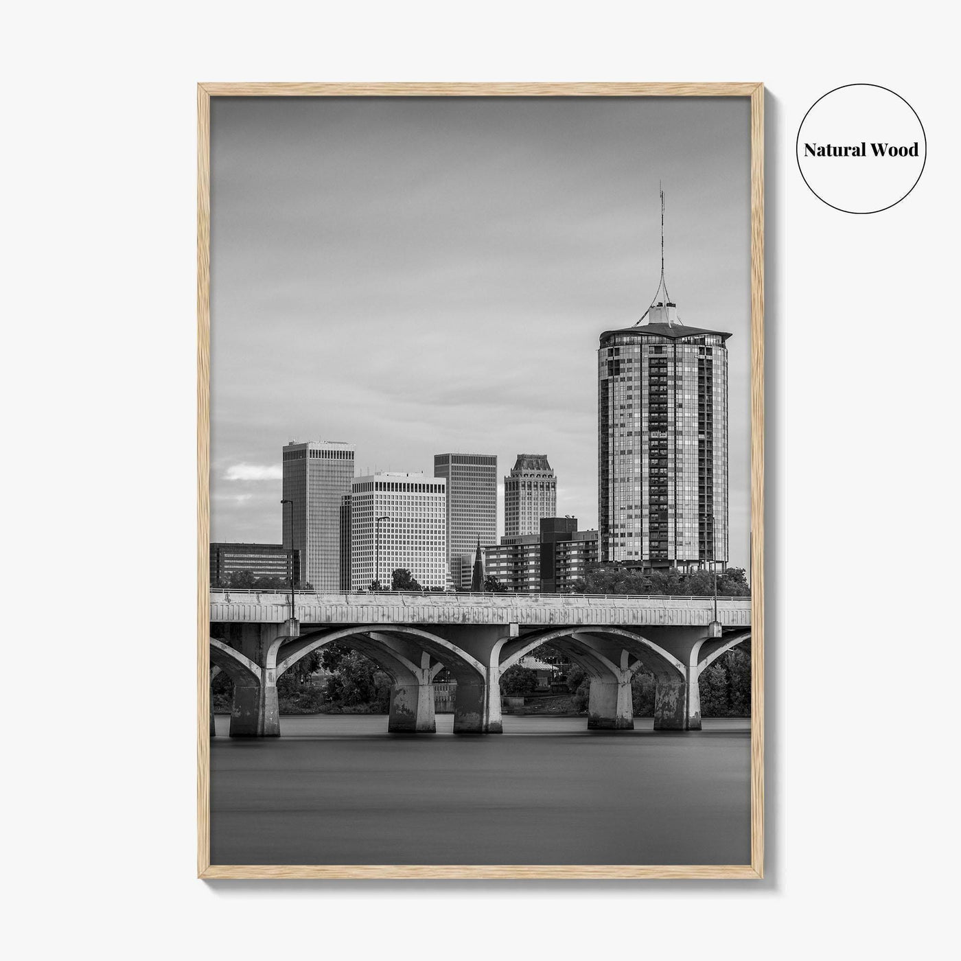 Tulsa Skyline Black and White Fine Art Photo Print, Poster, Oklahoma USA, Arkansas River