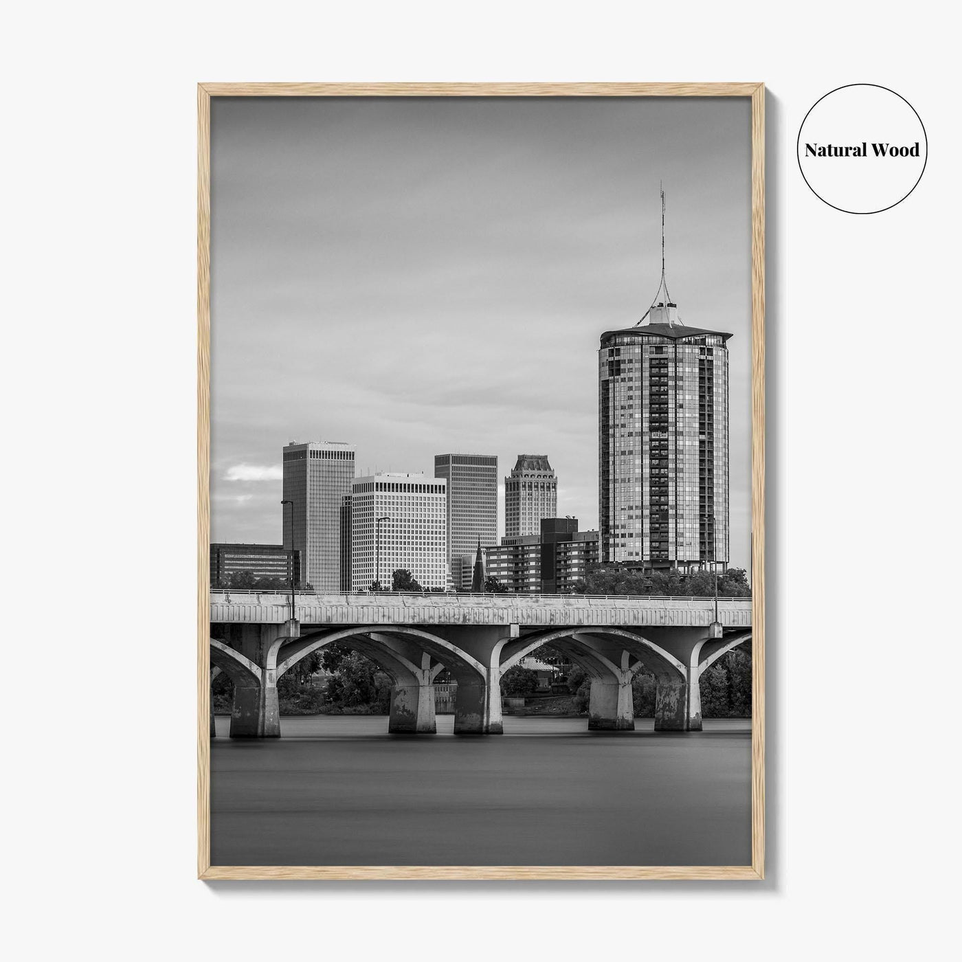 Tulsa Skyline Black and White Fine Art Photo Print, Poster, Oklahoma USA, Arkansas River