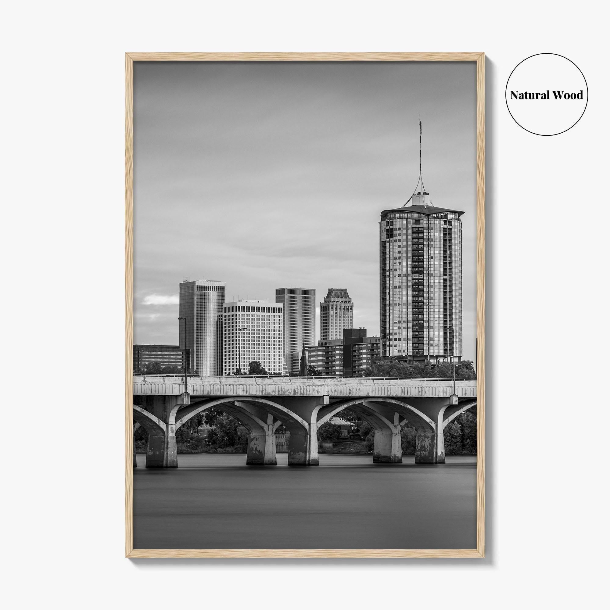 Tulsa Skyline Black and White Fine Art Photo Print, Poster, Oklahoma USA, Arkansas River