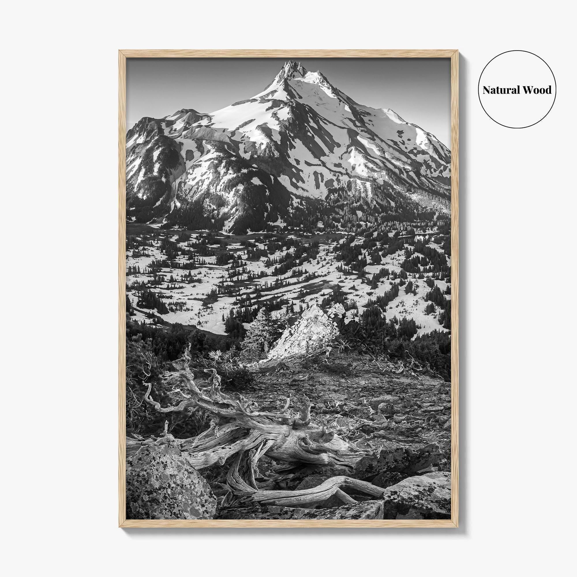 Mount Jefferson Black and White Fine Art Photo Print, Oregon Poster, USA Wall Decor