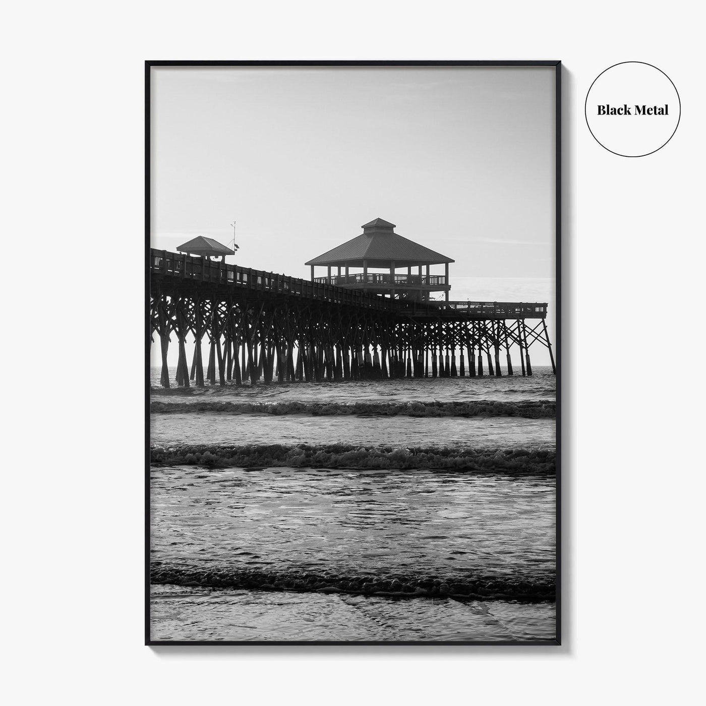Folly Beach Black and White Fine Art Photo Print, Charleston Pier Poster, South Carolina
