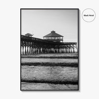 Folly Beach Black and White Fine Art Photo Print, Charleston Pier Poster, South Carolina