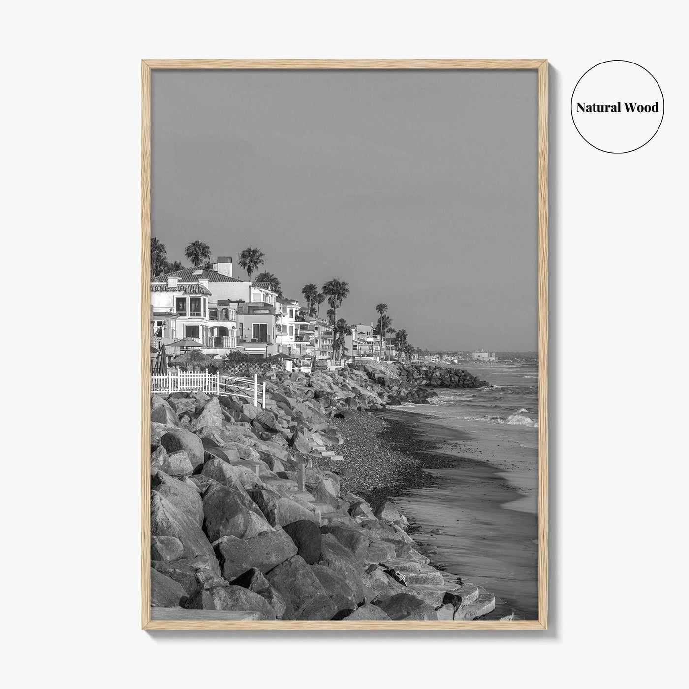 Oceanside Black and White Fine Art Photo Print, San Diego Beach Houses, California Poster