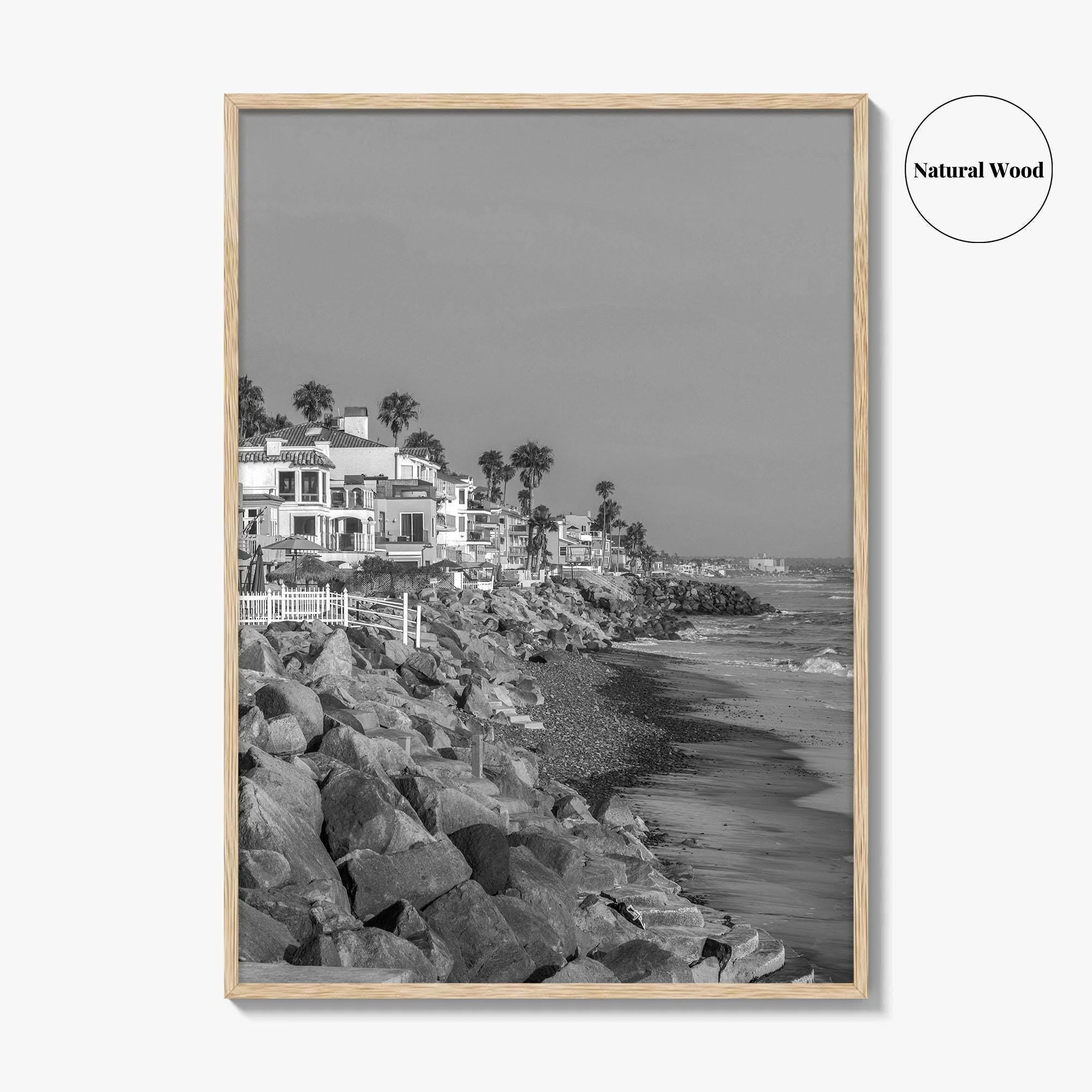 Oceanside Black and White Fine Art Photo Print, San Diego Beach Houses, California Poster